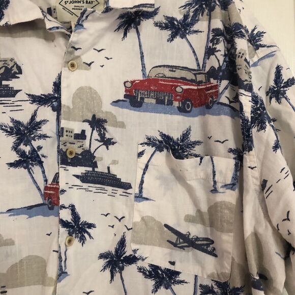 ST JOHNS BAY Tropical Hawaiian Button Down Shirt XXL White Retro Vacation 70’s - Picture 5 of 9
